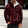 thumbnail image 2 of safuny Men's Full Zip Fleece Jacket Stand Collar Multi - Pocket Outdoor Casual Outerwear Wine S, 2 of 4