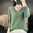 thumbnail image 5 of Suéter de lana merino 100 % para mujer, jersey básico con cuello en V, ropa de cachemira para otoño e invierno, prendas de punto suaves de manga larga, color liso, 5 of 5