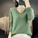 thumbnail image 5 of Suéter de lana merino 100 % para mujer, jersey básico con cuello en V, ropa de cachemira para otoño e invierno, prendas de punto suaves de manga larga, color liso, 5 of 5