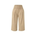 thumbnail image 7 of TEAJOPSUU 4-14Y Girls Cotton Linen Capri Pants Kids Summer Preppy Cropped Lounge Pants Loose Lightweight Smocked Elastic Waist Trousers with Pockets B-Khaki, 7 of 7