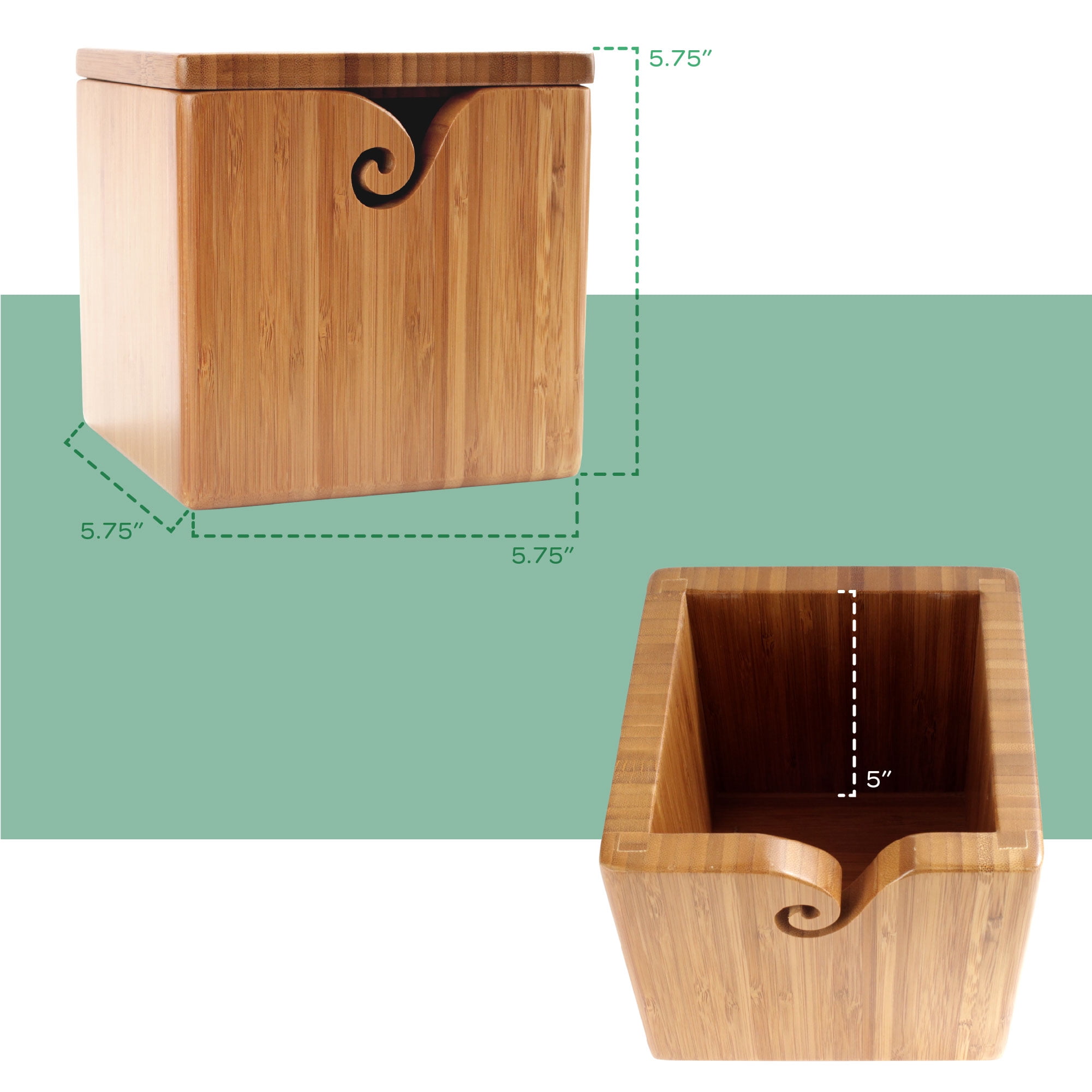 BambooMN Brand - Bamboo Yarn Bowl with Removable Lid -Yarn Holder for Knitting and Crochet - Carbonized Brown Box