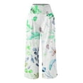 thumbnail image 4 of COSFO Green Womens Pants Casual High Elastic Waisted Palazzo Floral Wide Leg Pants Loose with Pocket Pants, 4 of 5