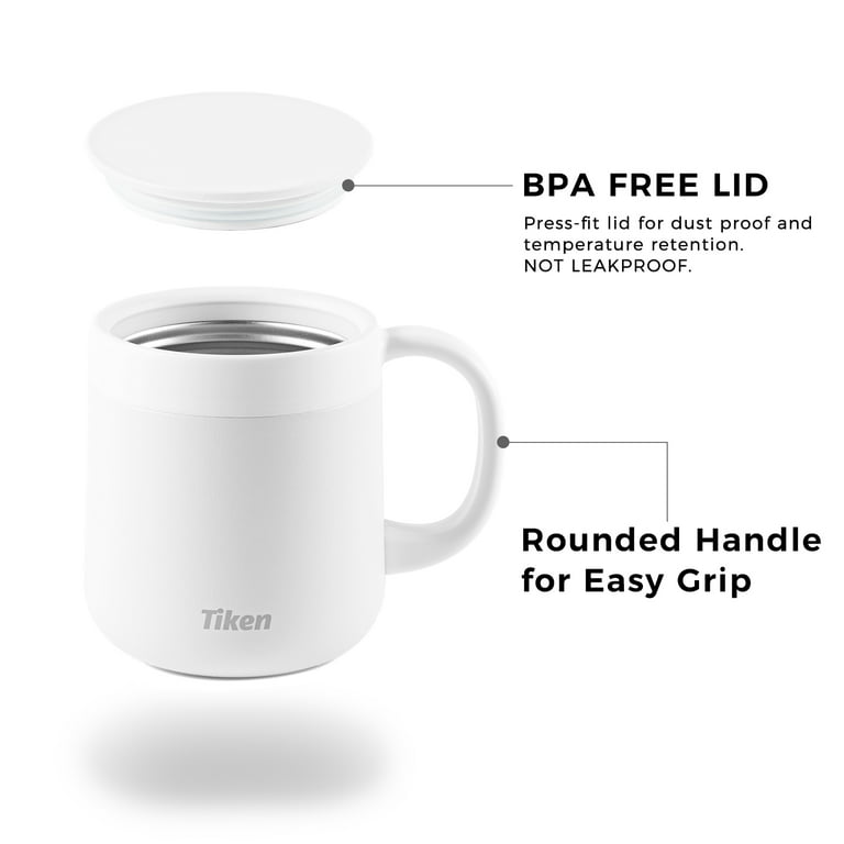 Tiken 11 Oz Insulated Coffee Mug With Lid, Stainless Steel Thermal Coffee  Mugs, 340ML Travel Tumbler With Handle - White 