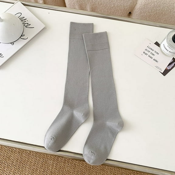 Zhuge 3 Pairs Women's Cotton Stretch Soft Knee High Tube Socks - Solid Knit All-Season Casual Wear with Gift Appeal（Grey）