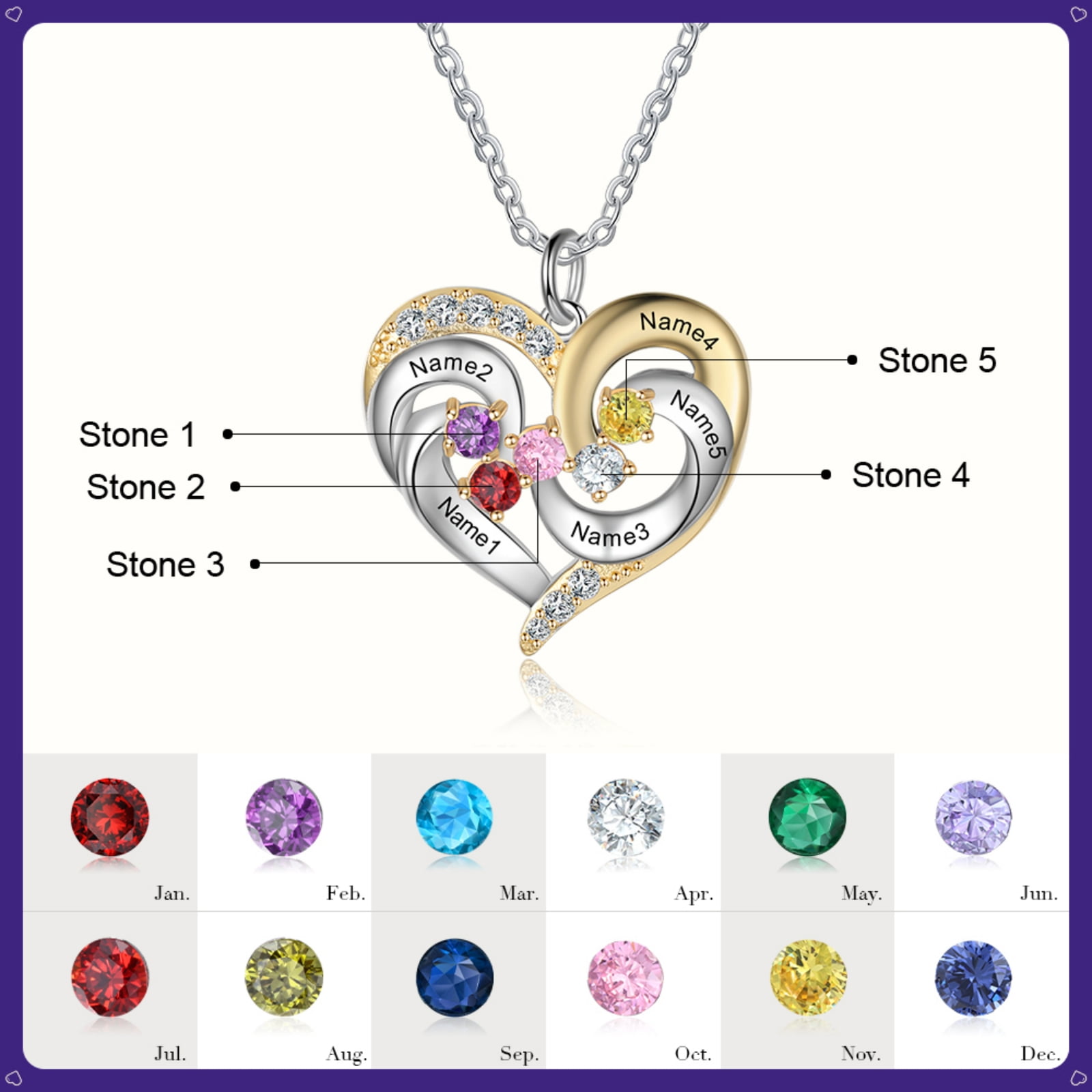 Mementos Personalized Mother's Family Birthstone and Names Necklace