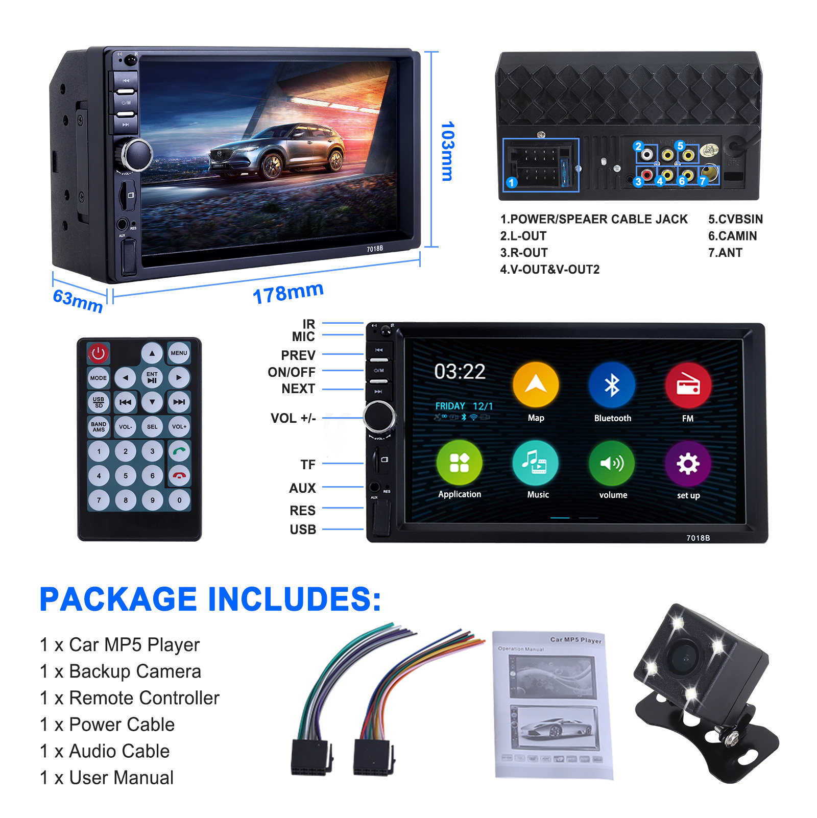7-Zoll Doppel-DIN Autoradio Mit Bluetooth, USB & Handy-Spiegelung – MP5 Player, FM Radio, Touchscreen