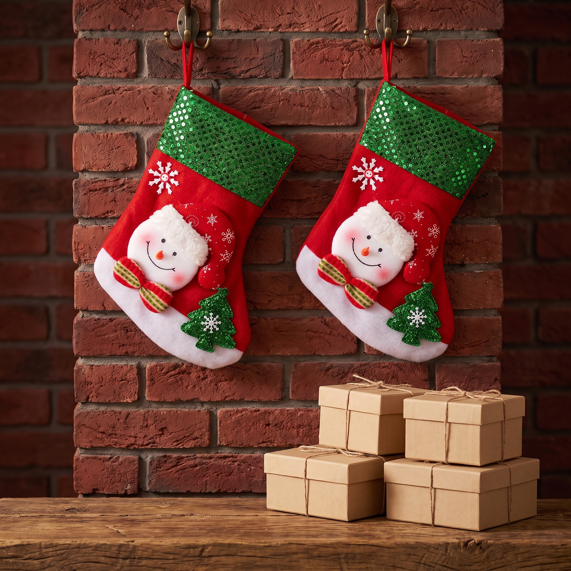 Unique Bargains Christmas Sequins Cuff Felt Xmas Stocking Holiday Gift Bag Snowman 10"