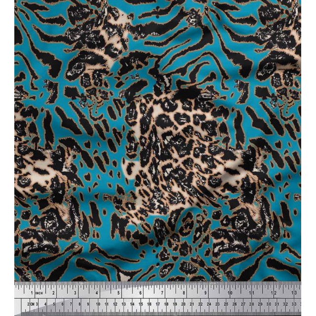 Soimoi Moss Georgette Fabric Leopard & Tiger Animal Skin Fabric Prints by Yard 42 Inch Wide
