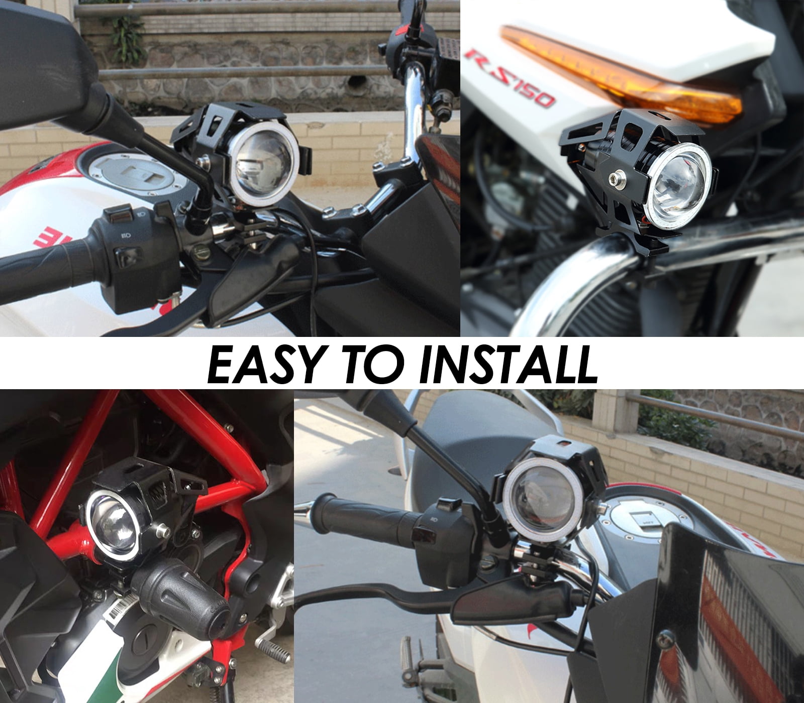 Ueasy U7 Motorcycle Driving Lights with High Low Strobe Beam Halo Rings Switch Clamps Waterproof LED 20W Fog Lights for ATV UTV SUV Electric Bicycle Dirt Bike Truck Car Boat Universal