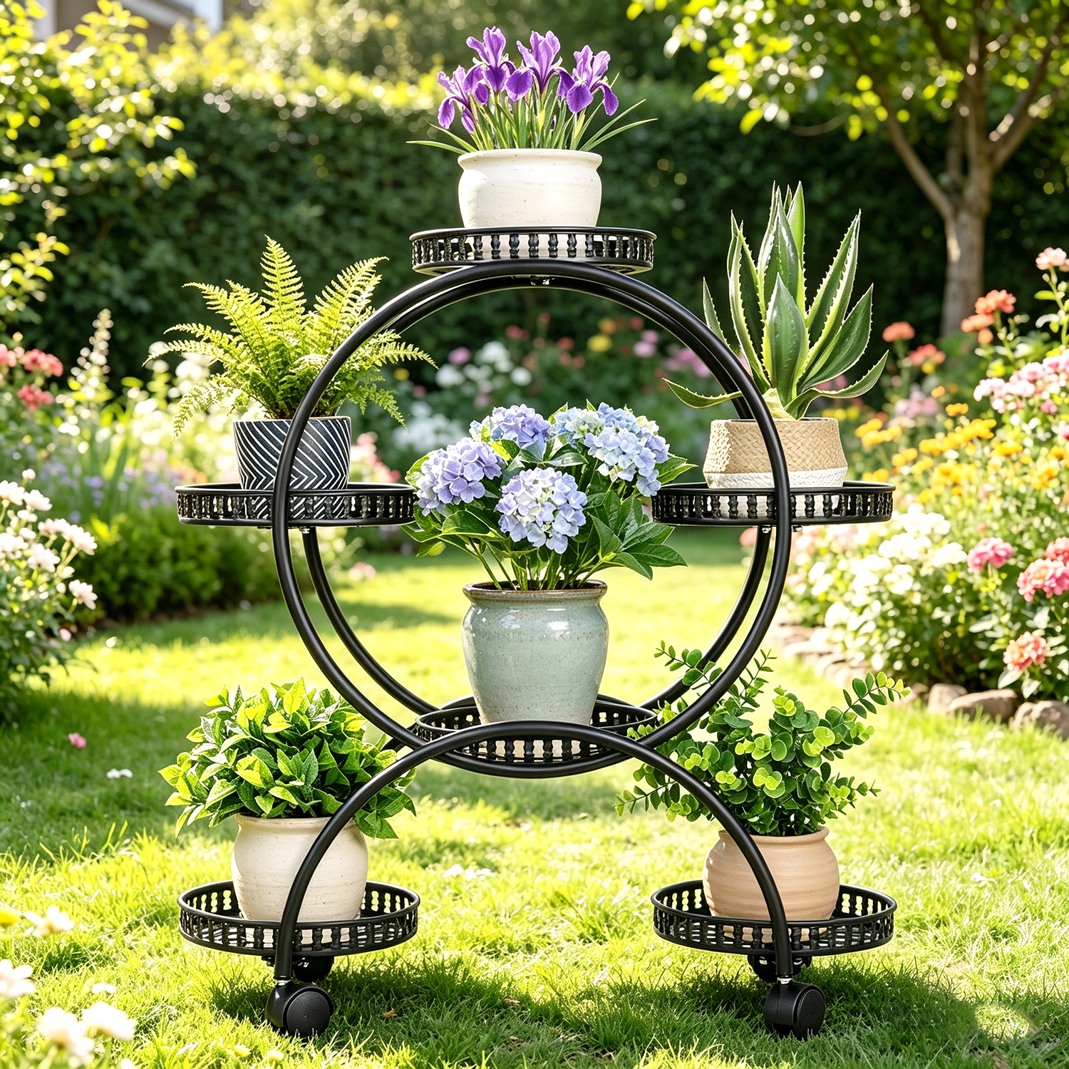 Wisfor 6 Tier Metal Plant Stand with Wheels, Antirust Flower