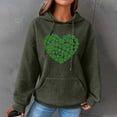 thumbnail image 2 of Women's Waffle Sweatshirts St. Patrick's Day Letter Graphic Print Drawstring Casual Loose Pullover Hoodies with Pockets(Army Green,XXL), 2 of 5