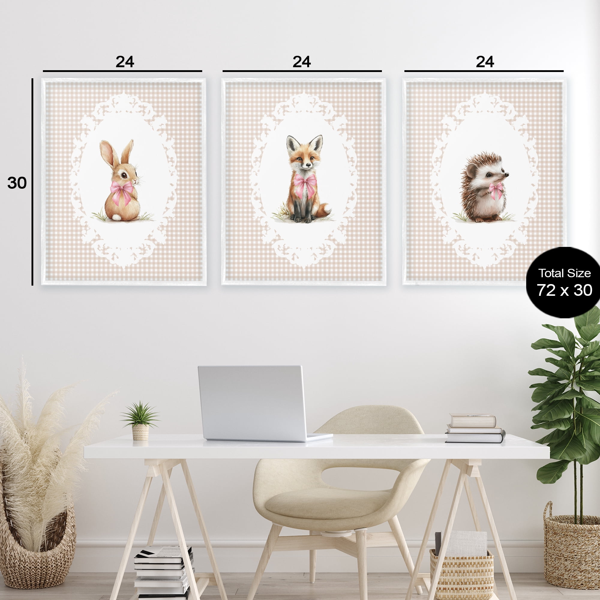 Stupell Industries Vintage Baby Bow Animals 3 Piece White Framed Giclee Art Set, design by Christine Simpson Art