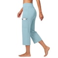 thumbnail image 6 of Women's Yoga Capris Pants High Waist Leggings Straight Leg Athletic Exercise Workout Crop Capris Sky Blue L, 6 of 6