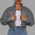 thumbnail image 2 of Hontri Women's Puffer Jackets, Women Autumn and Winter Cotton Coat Shiny Metal Short Cotton Coat Grey S, 2 of 9