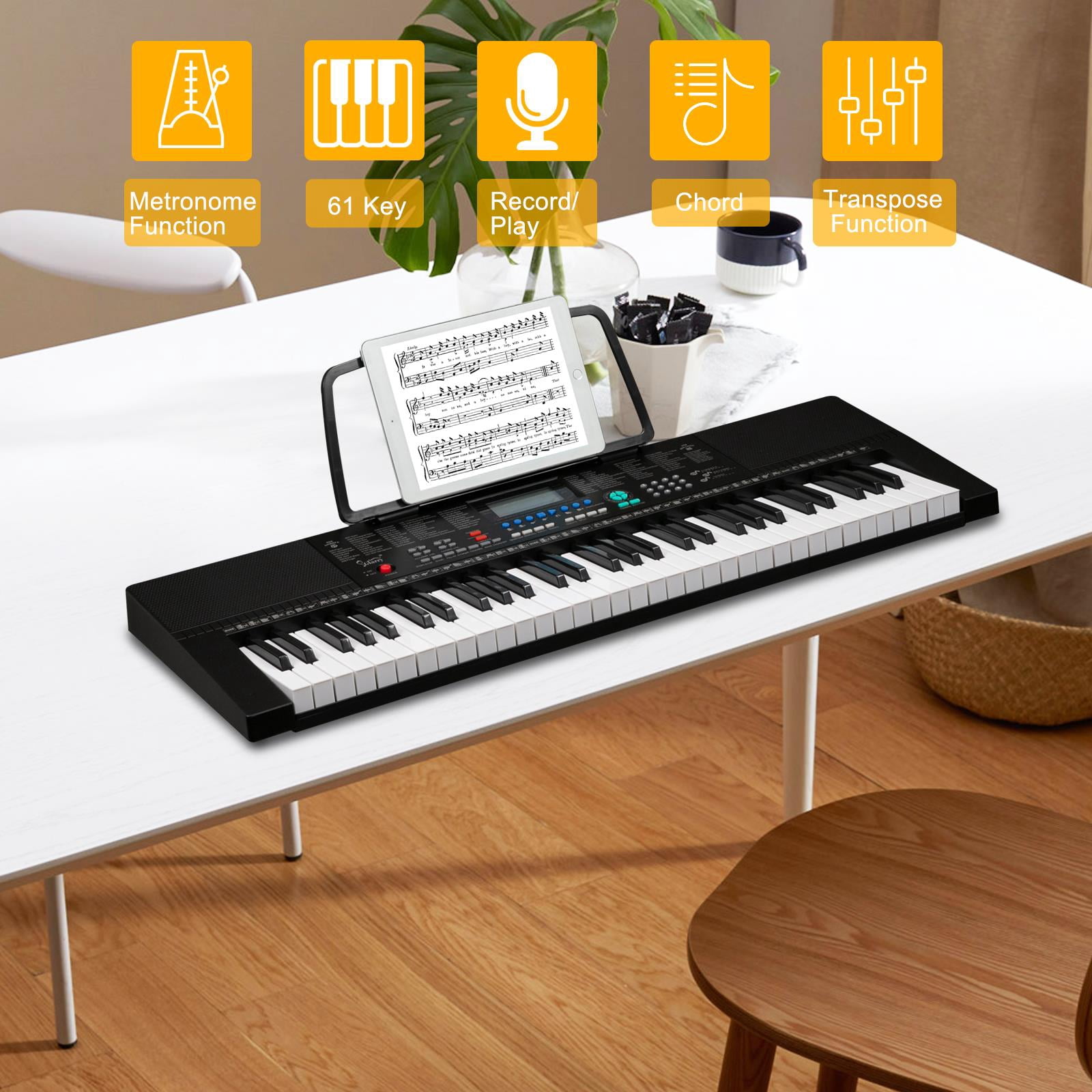 Glarry Plastic Portable 61 Keys Keyboard Piano for Beginners, Black