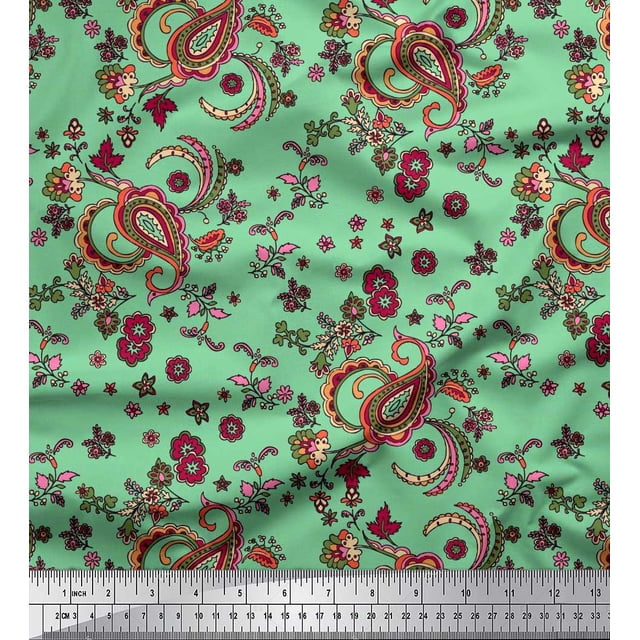 Soimoi Green Rayon Fabric Floral & Paisley Print Sewing Fabric Yard 42 Inch Wide