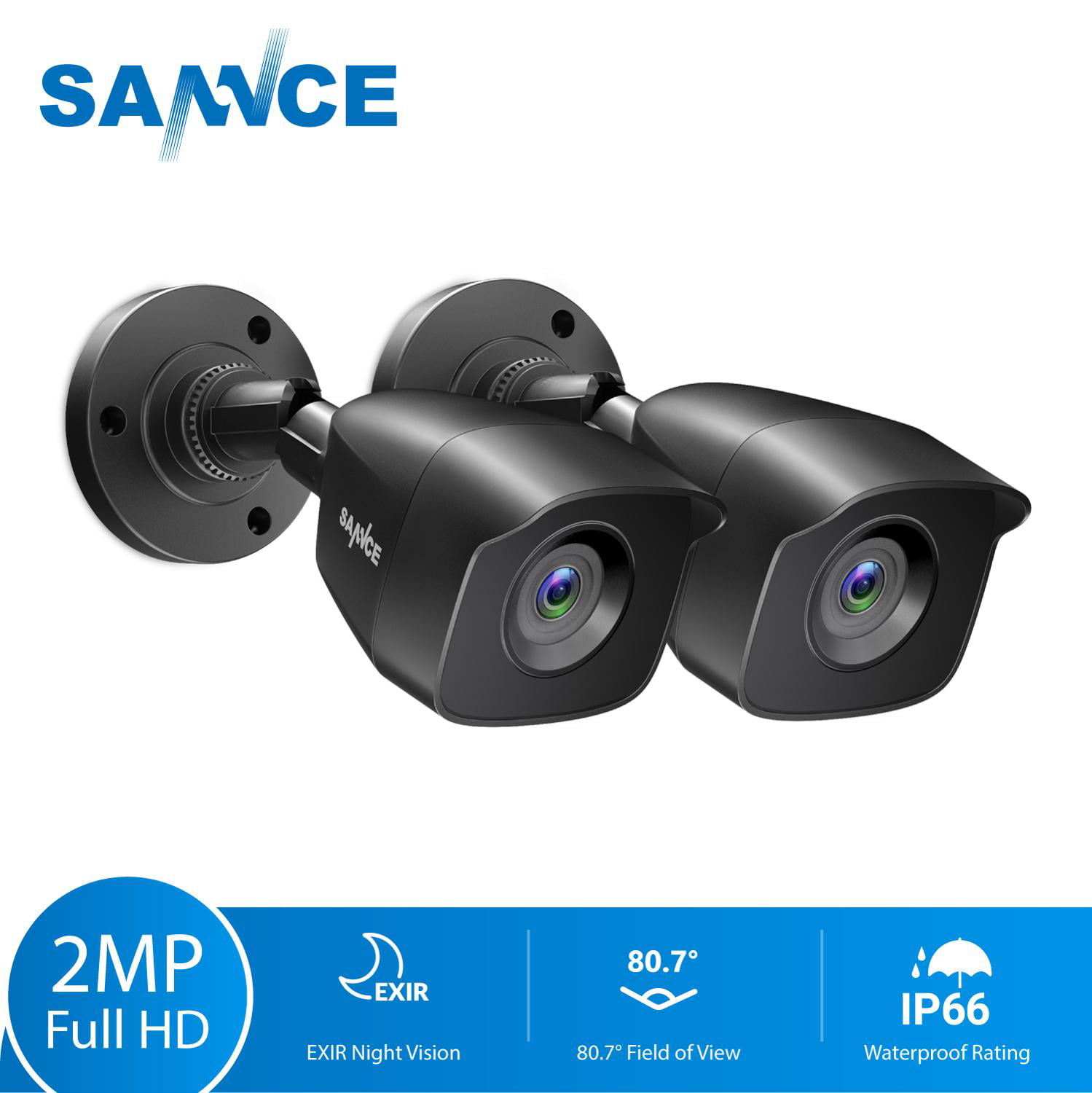 SANNCE POE CCTV Camera 2MP Indoor Outdoor 3.6mm Lens 36pcs IR-LED IP66 Weatherproof Metal Casing Camera 2 Pack