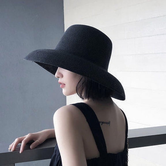 CoCopeaunts Summer Hat Women Hepburn Style Vintage Design Straw Hat Women Girls Black Color Beach Holiday Big Sun Cap
