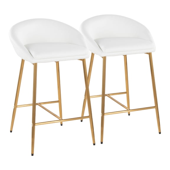 Glam 26" Counter Stool with Gold Metal Frame and White Faux Leather by - Set of 2