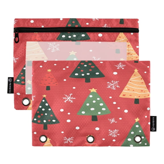 Christmas Trees Snowflakes Dots Binder Pouches Zipper Pocket Document Storage 3 Rings 2 Packs A5 Size