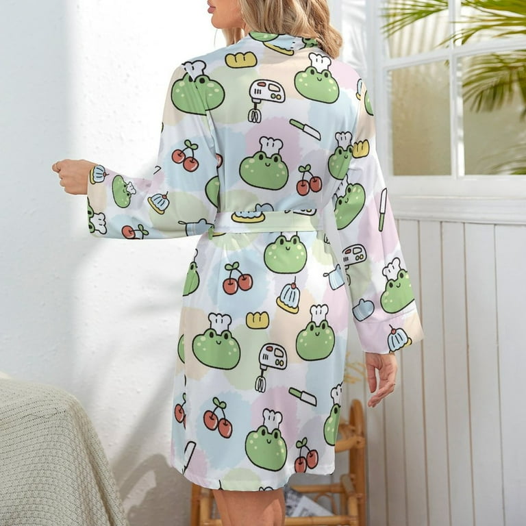 Short Robes Long Sleeve for Women - Frog Wear Chef Hat Soft Women's Belted  Bathrobe Nightgown V Neck Cuteness Sleepwear Loungewear Dressing Gown -  Walmart.com