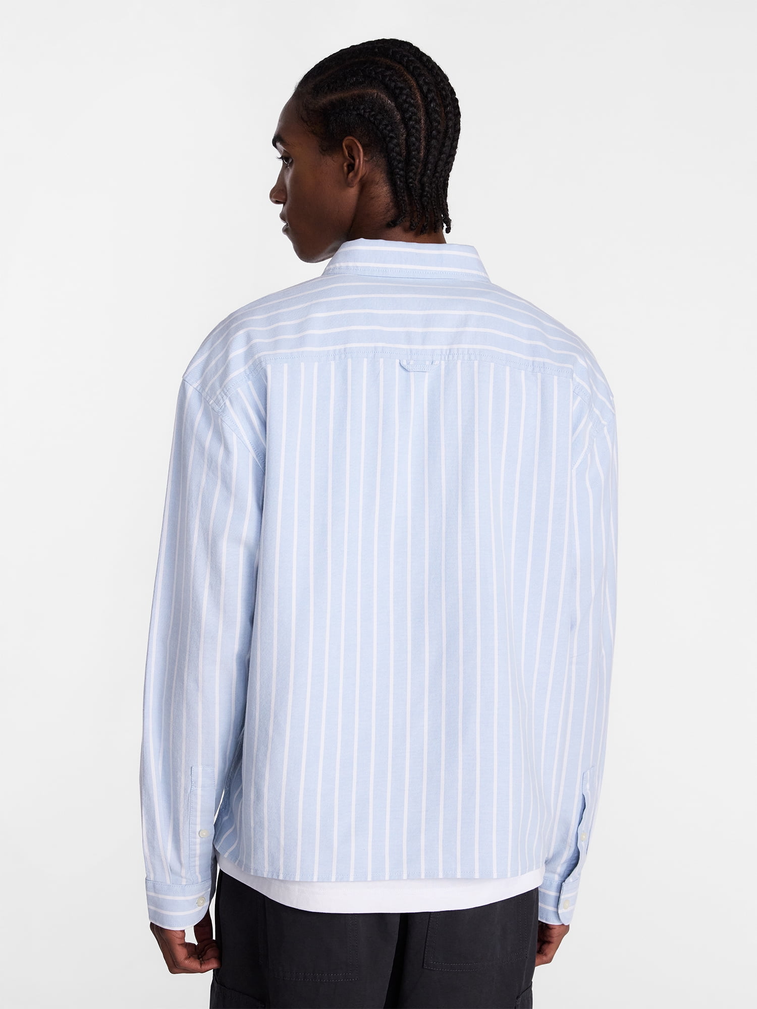 No Boundaries Boxy Cropped Fit Oxford Shirt with Long Sleeves, Men's XS-5XB