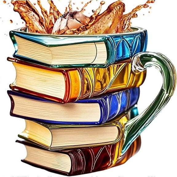 Painted Book Mug, 3D Painted Books Coffee Mug for Hot Or Cold Brews, Novelty Unique Books Stack Shaped Coffee Mug Gifts for Book Lovers Readers1PCS
