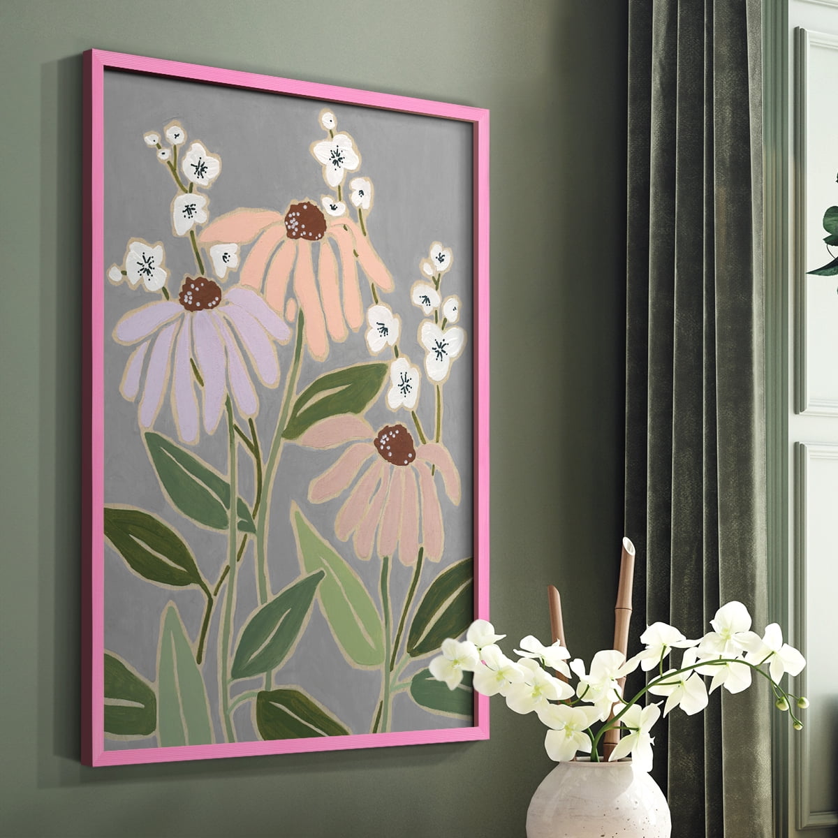 Woodblock Floral I Framed Print - Solid Wood in Single Picture Frame Solid Wood 2 Framed Print