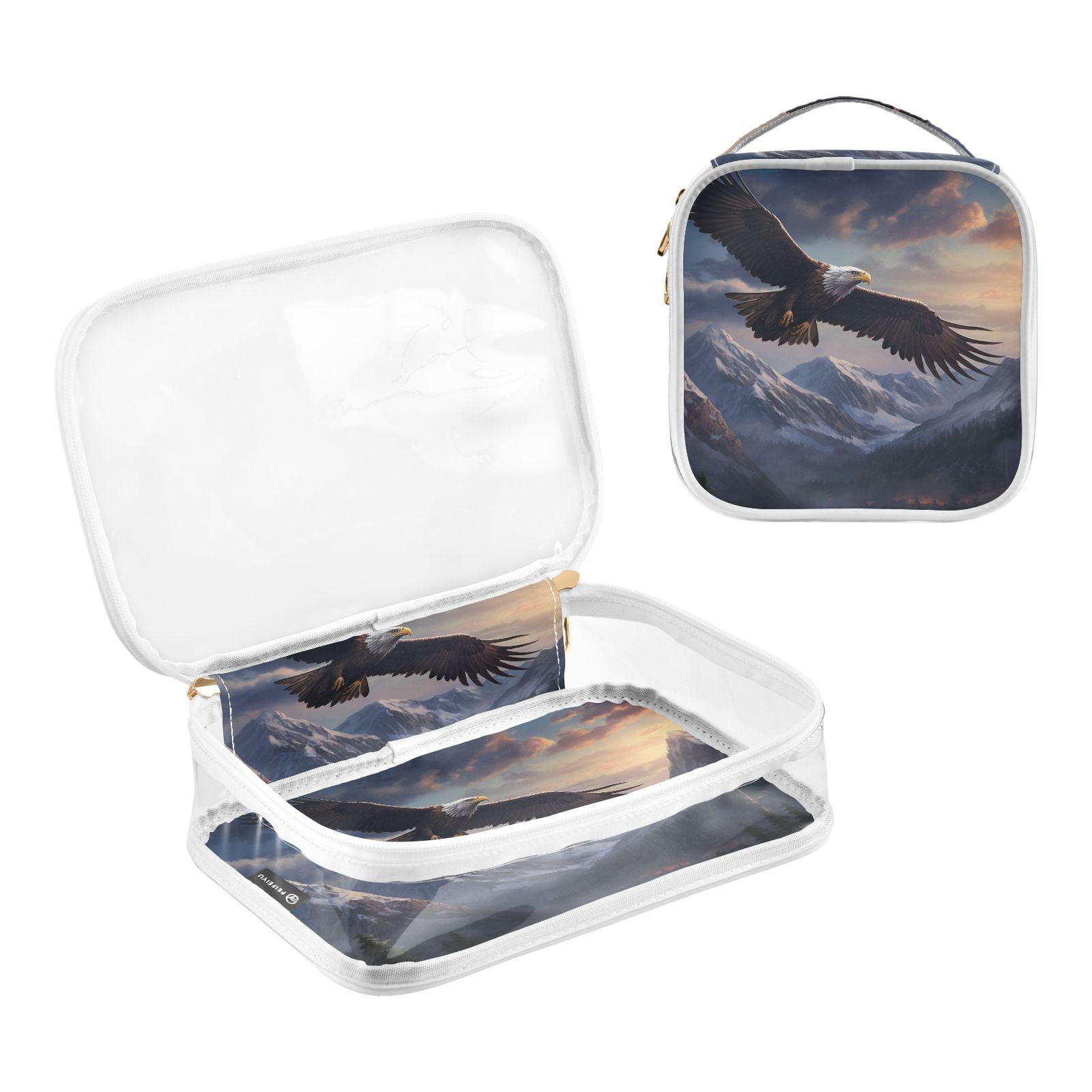 Clear Makeup Bags with Handle Large Opening 2 Pack Set Toiletry Bag Quart Size Bag, for Women Man Traveling Travel Essentials, Toiletries and Other. Eagle Hawk