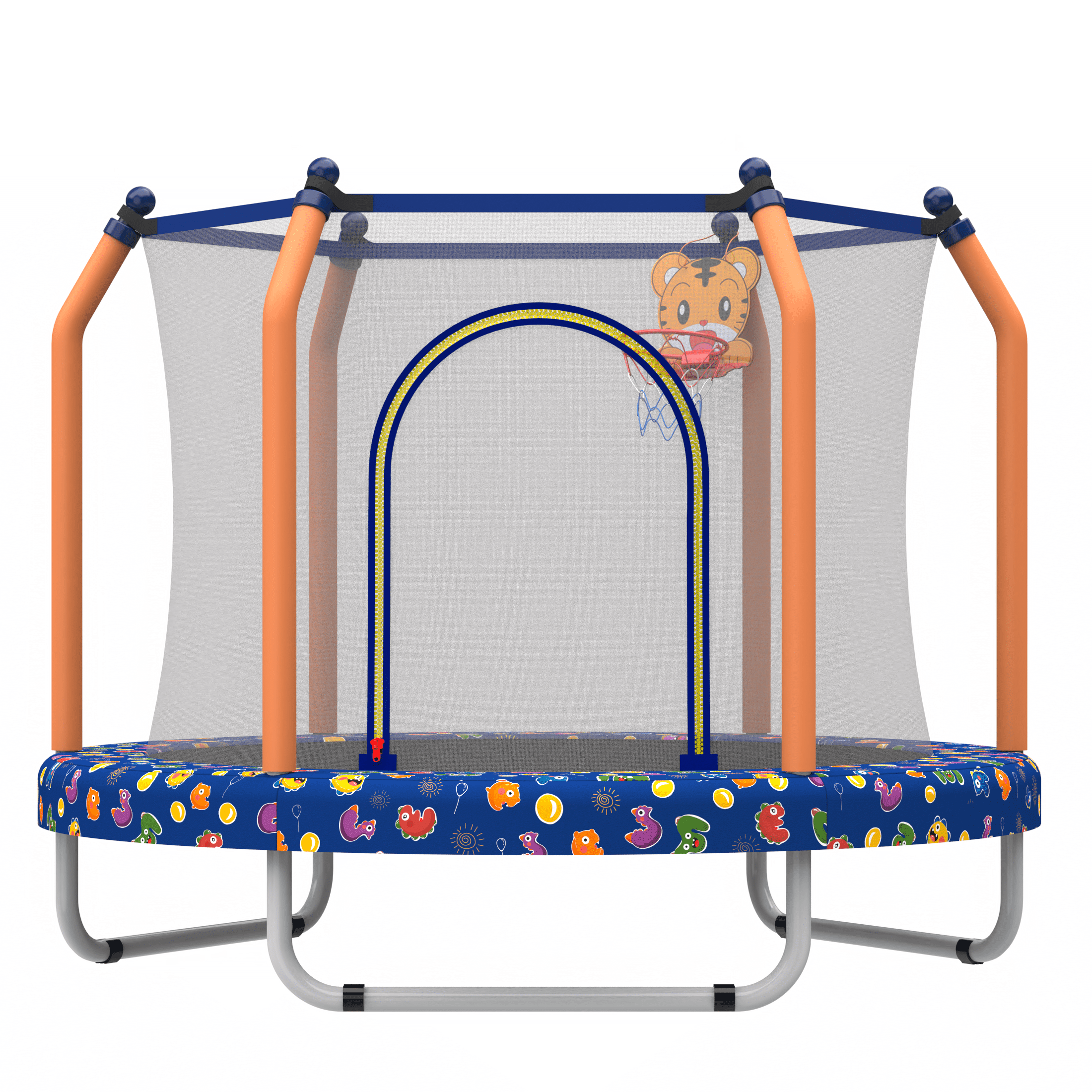 55" Toddler Trampoline with Enclosure Net, SHINPT Child's Mini Trampoline with Basketball Hoop, Round Recreational Tranpolines for Birthday Gifts, Kids Trampoline for Aged 3-6, Indoor & Outdoor