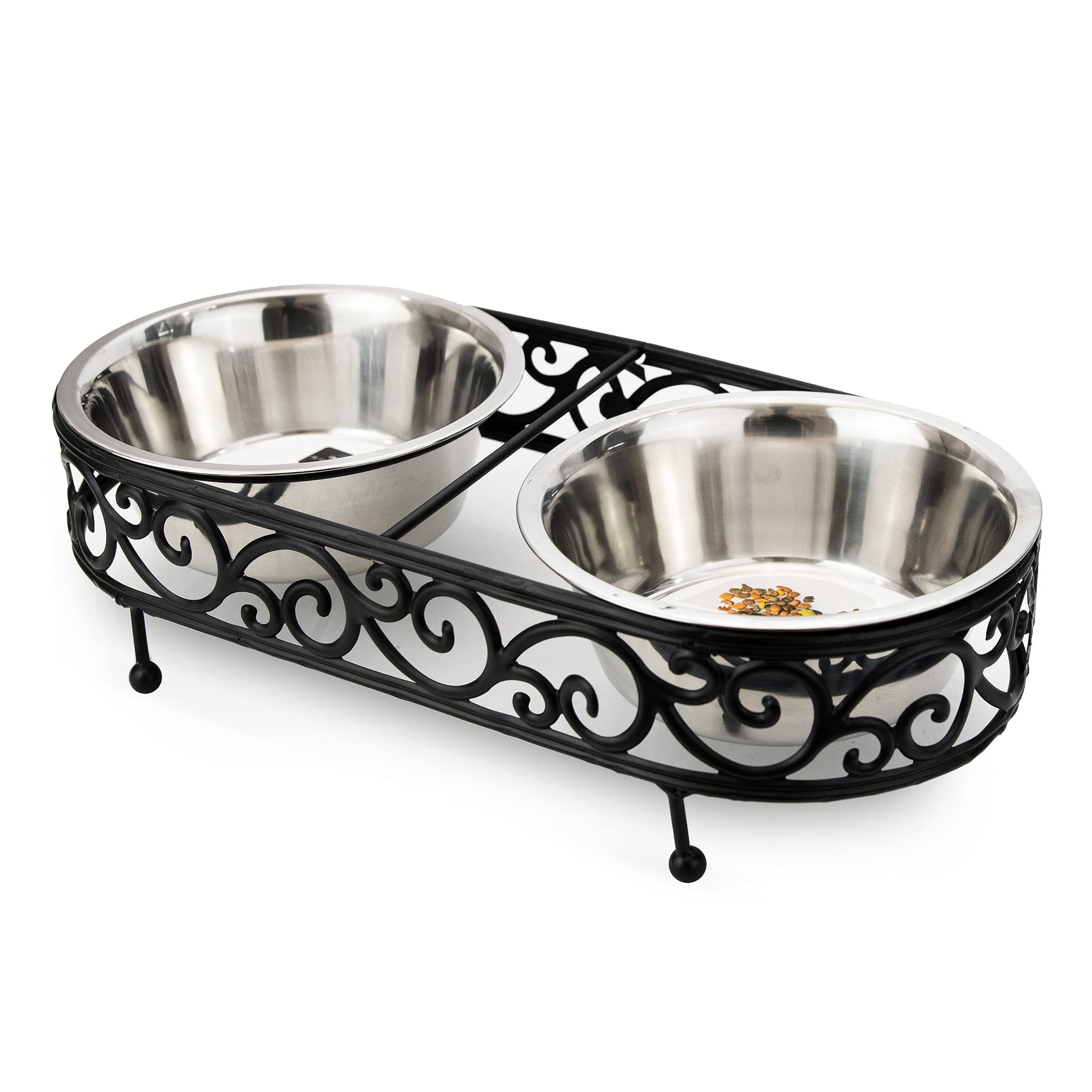 Barkley & Evans Elevated Double Pet Feeder, Removable Stainless Steel Bowls on Metal Stand, Raised Feeding Station for Pets, Dogs & Cats, Wet or Dry Food and Water - 1 Quart Bowls 32 fl. oz