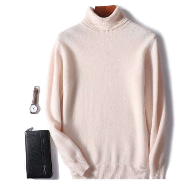 Suéter de lana pura, jersey de cuello alto para hombre, suéter grueso, suéter de cachemira de punto suelto de otoño e invierno