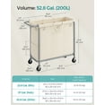 thumbnail image 6 of 200L Laundry Sorter 3-Section Laundry Basket with Wheels Rolling Laundry Hamper with Removable Liner Cream White, 6 of 7
