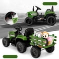thumbnail image 2 of Costway Tractor para niños de 12 V con remolque, cargador de tierra con control remoto y luces, color verde oscuro, 2 of 3