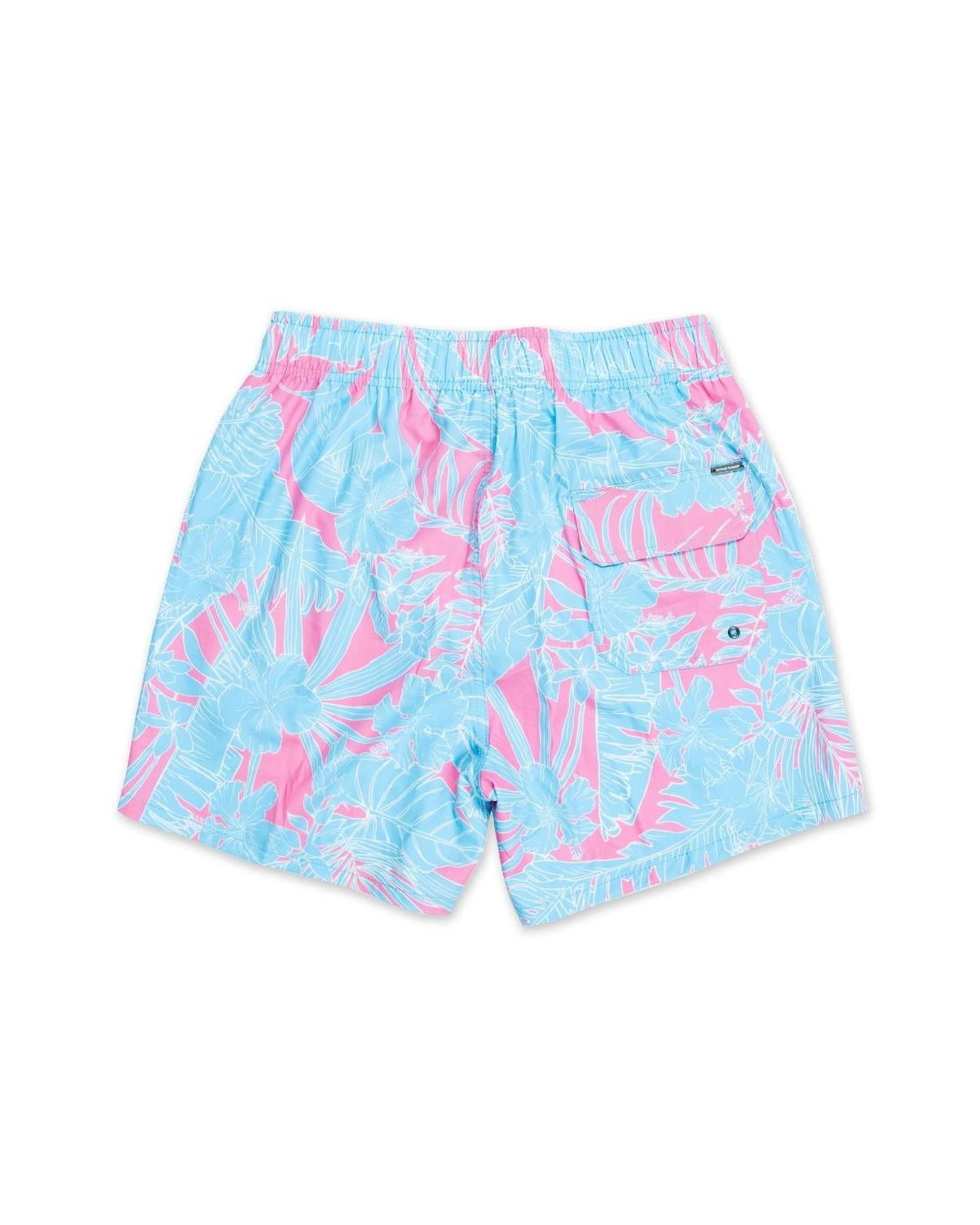 Mens Swim Shorts Dry Fast 4 Ways Stretch Swimming Trunks, Leaf Pink, Size: L, Vacay Land