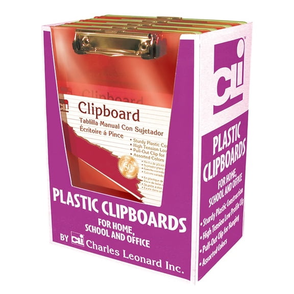 Charles Leonard Plastic Clipboards Assorted Colors Pack of 12 (CHL89770CD)