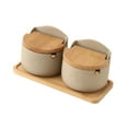 thumbnail image 2 of 2 Pieces Ceramic Condiment Pot Porcelain Sugar Bowl Bamboo Lid Spice Container for Restaurant Coffee Bar Countertop, 2 of 9
