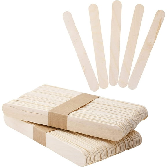 6 Inch Wooden Jumbo Popsicle Sticks for Crafts - 100 Craft Wood Sticks for Food Ice Cream Sticks Tongue Depressors - Waxing Sticks for Hard Wax Paint