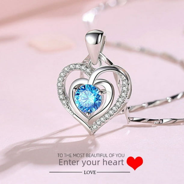 Collar con forma de corazón de océano en plata esterlina S925, cadena de clavícula para mujer, conjunto de aretes versátiles de lujo livianos
