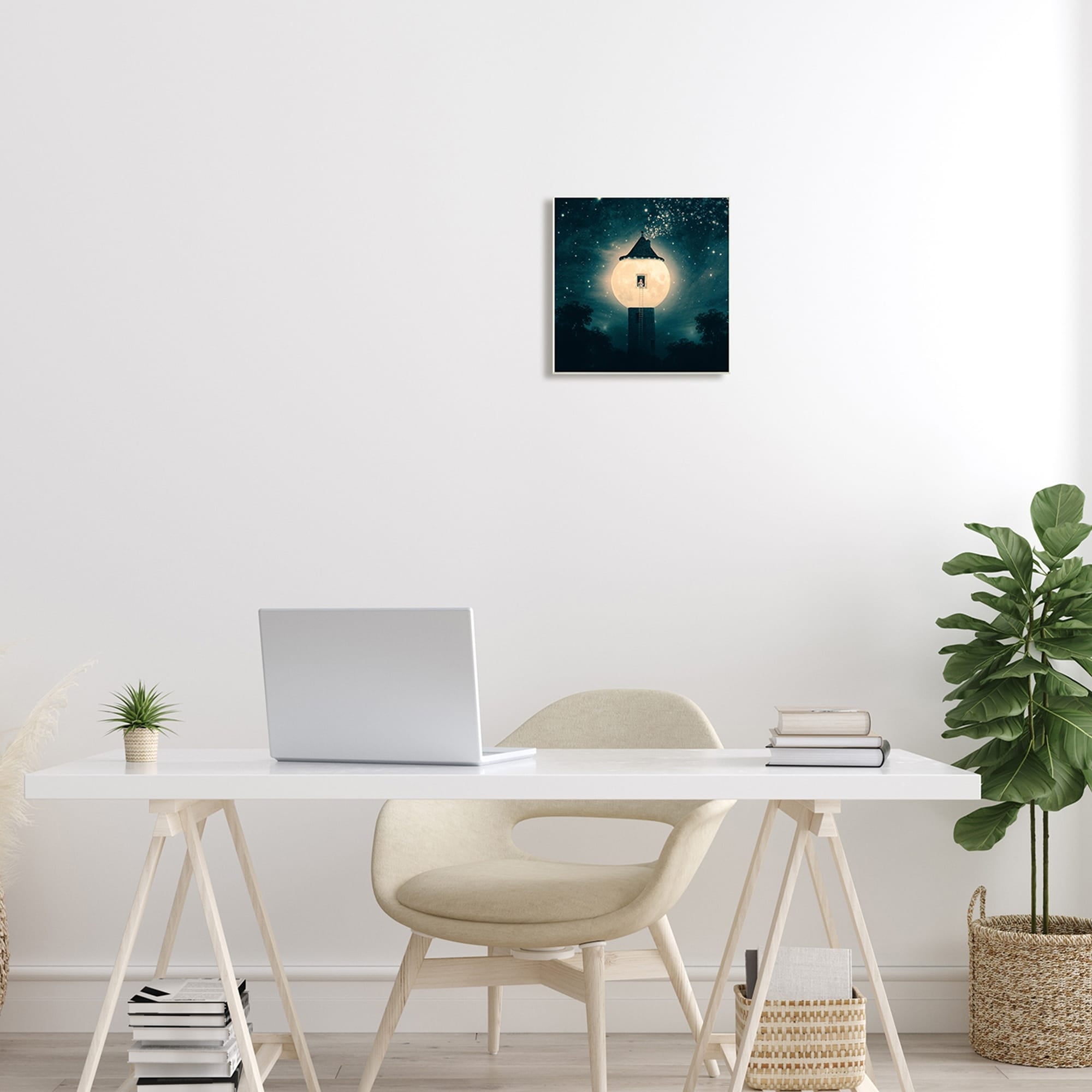 Abstract Lunar Tower Beautiful Starry Sky Forest Novelty Painting Unframed Art Print Wall Art