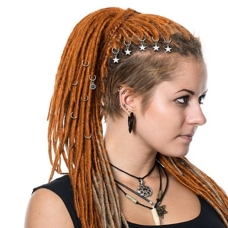 SHOWERORO 35Pcs Boho Hair Accessories Copper Alloy Resin Hair Braid Rings Round Star For Women