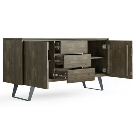Simpli Home - Lowry Modern Industrial Acacia Wood And Metal 2-Door 3-Drawer Sideboard - Distressed Gray