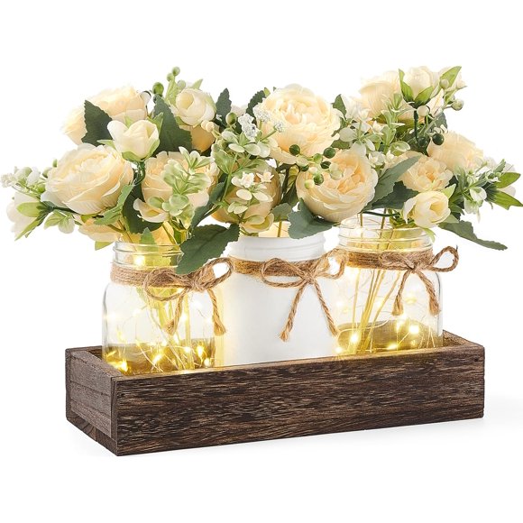 Luces Mkono Mason Jar para decoración de mesa con 3 tarros