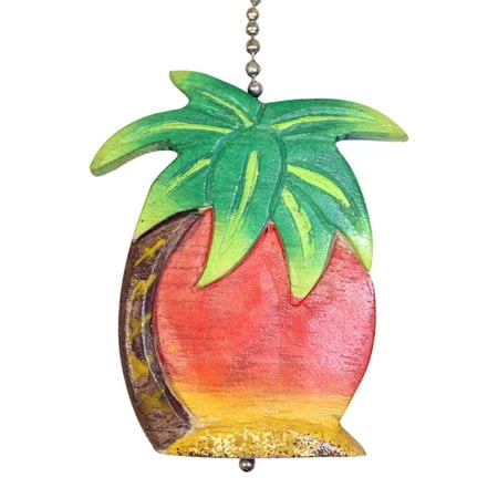 Coastal Sun With Palm Tree Hand Carved Painted Wood Ceiling Fan