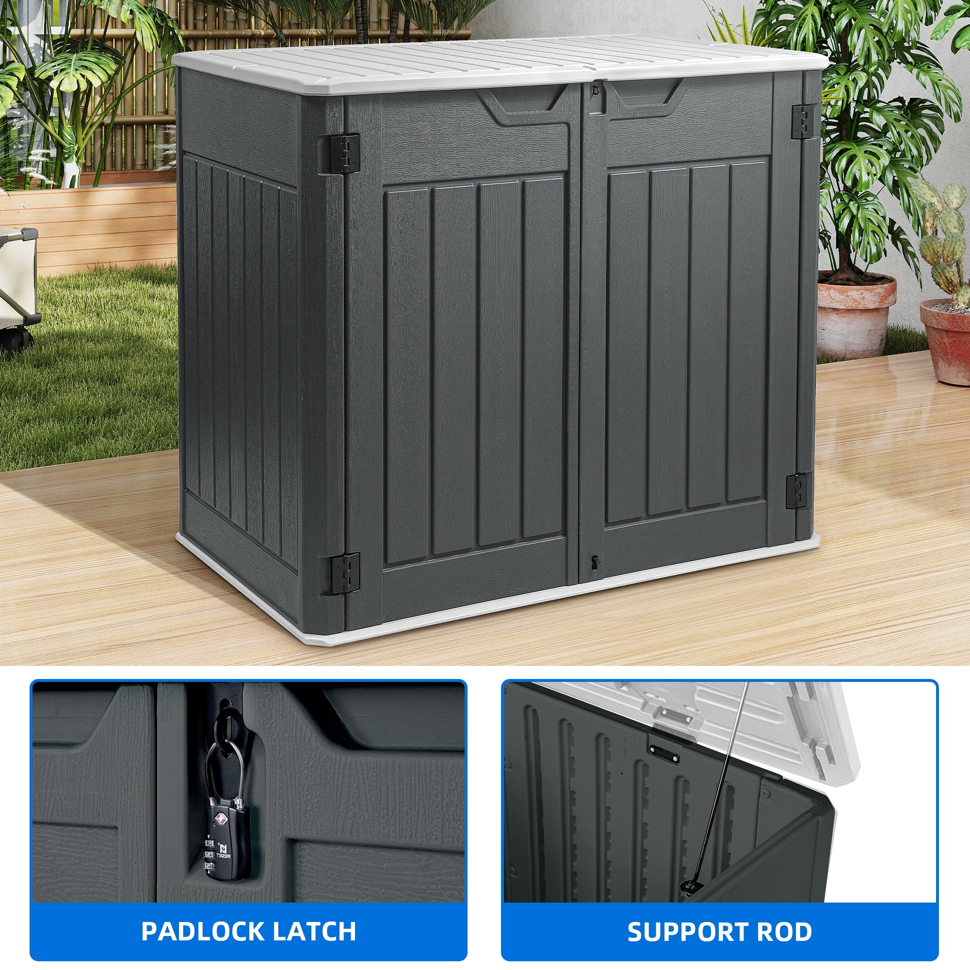 Uforic 4.5x4ft Horizontal Resin Outdoor Storage Shed, Waterproof & Lockable, Dark Gray