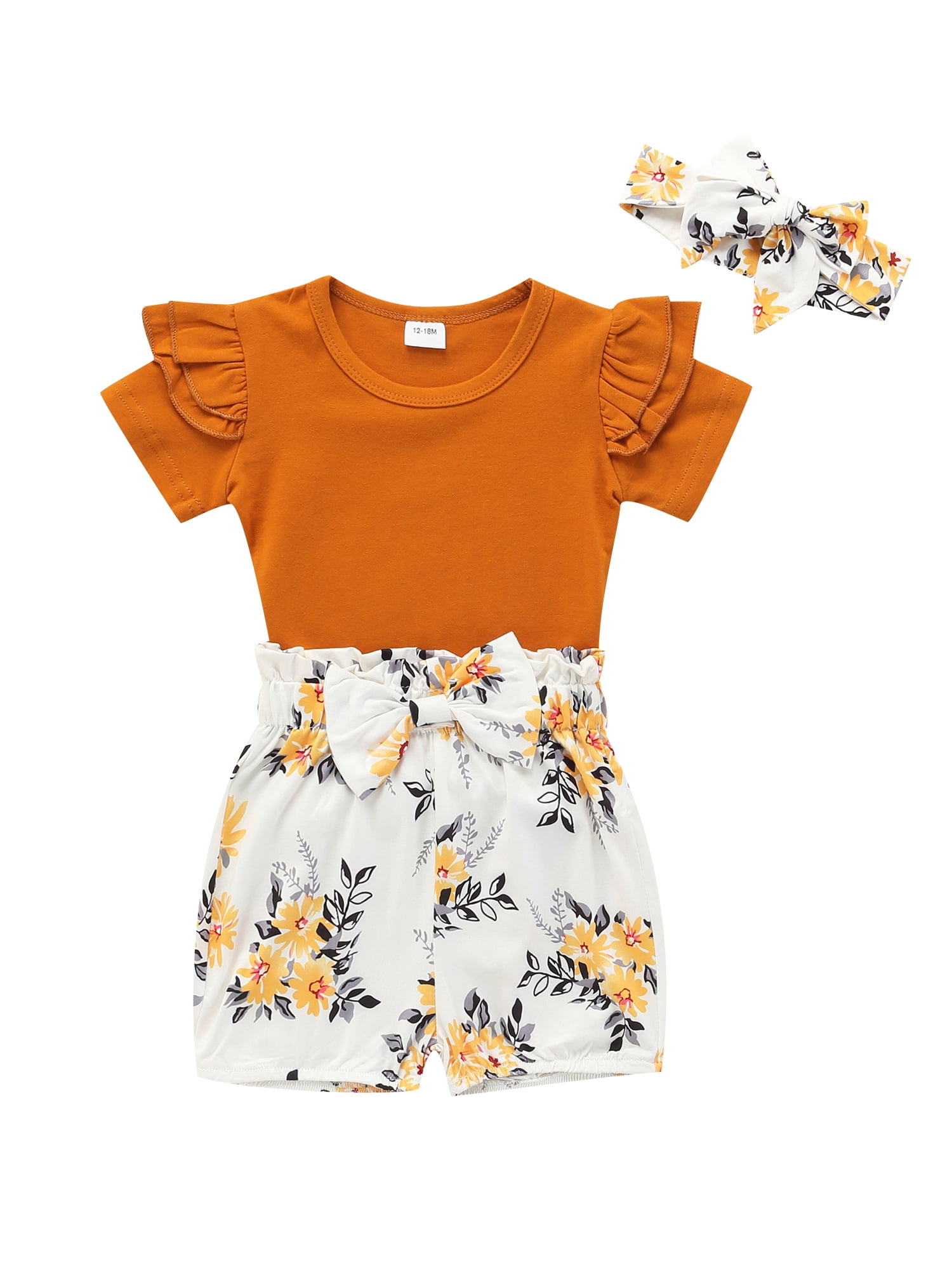 Summer Baby Girls T-shirt Shorts Sets Infant Floral PP Pants Headband Tops 