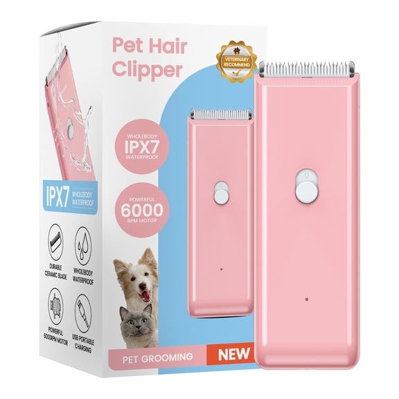 EXLEAF Dog Clippers,Quiet Washable Usb Rechargeable Cordless Dog Grooming Kit,Electric Pets Hair Trimmers Shaver Shears for Dogs&Cats Pink