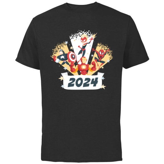Marvel Avengers & Spider-Man New Year 2024 Super Hero Style - Short Sleeve Cotton T-Shirt for Adults - Customized-Black