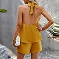 thumbnail image 3 of WILLBEST Pantalons pour Femmes Couleur Unie Printemps Col Ruff Sans Manches Haut Shorts Grande Taille Mode Décontractée Costume Pantalons Coupe Décontractée, 3 of 6