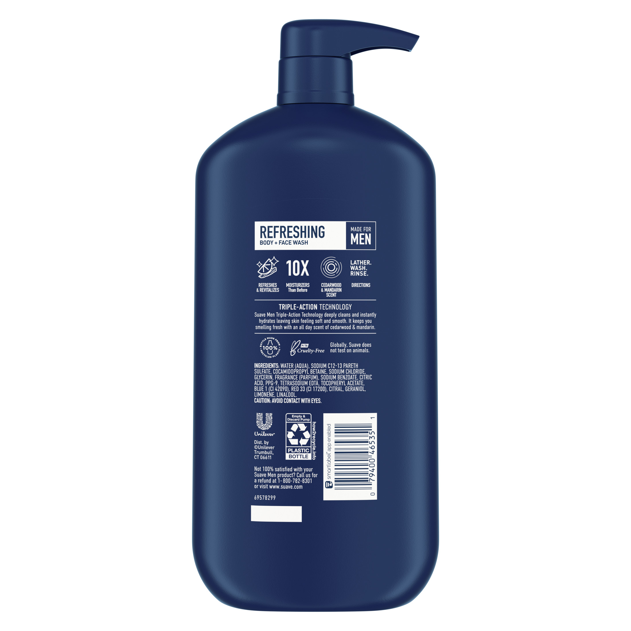 Suave Men Face & Body Wash, Refreshing, 30 oz